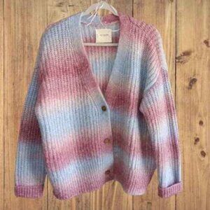 Lucky Brand Blue and Mauve Gradient Ribbed Button Cardigan